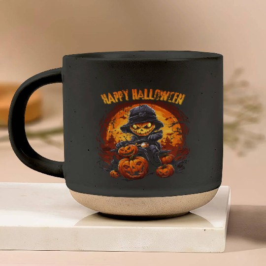 Halloween Pumpkin Riding Motorcycle Rider Pottery Mugs