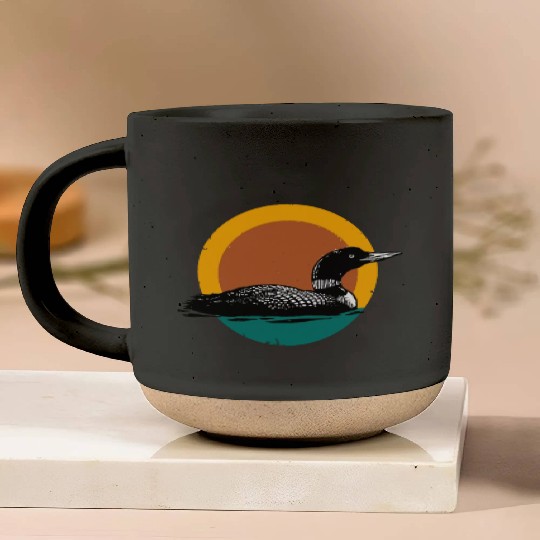 Loon Sunset Faded Look with Retro Colors Pottery Mugs