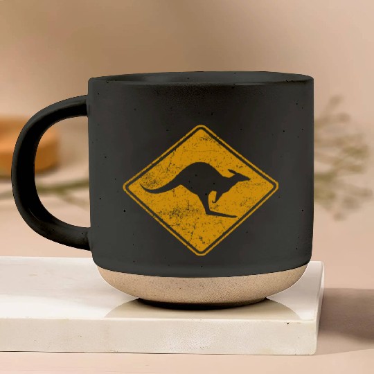 Outback Kangaroo Crossing Road Sign Pottery Mugs