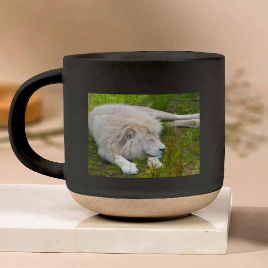 Slumbering Ivory King South African White Lion Pottery Mugs
