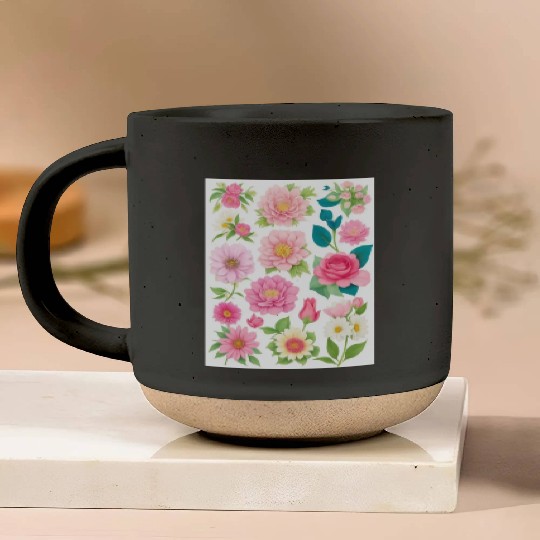 Blooming Crimson and coral Spring Flowers Pottery Mugs