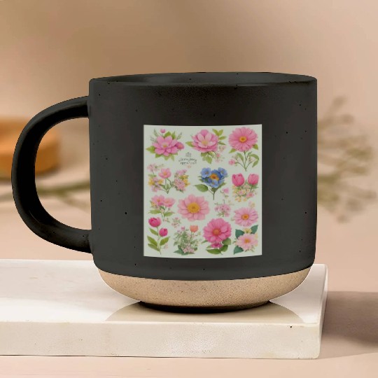 Tangerine and Coral Spring Flowers Pottery Mugs