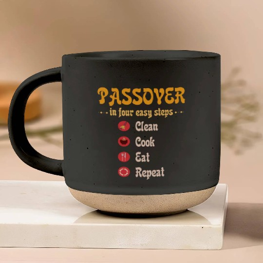 Passover 4 steps Clean Cook Eat Repeat Matzah Pottery Mugs