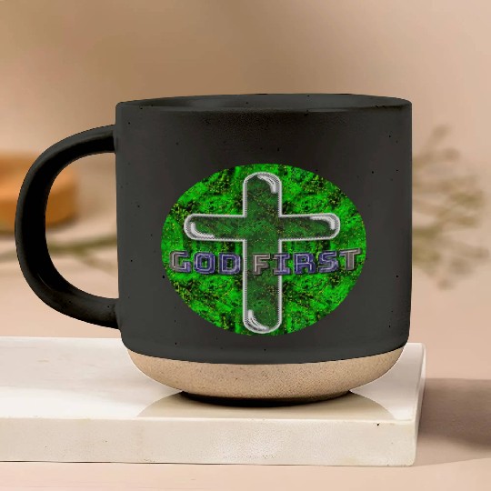 God First [2] Green Pottery Mugs
