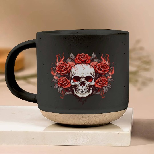 Halloween Roses and Skull Pottery Mugs