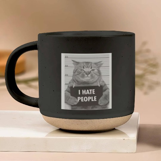 I hate people cat Pottery Mugs