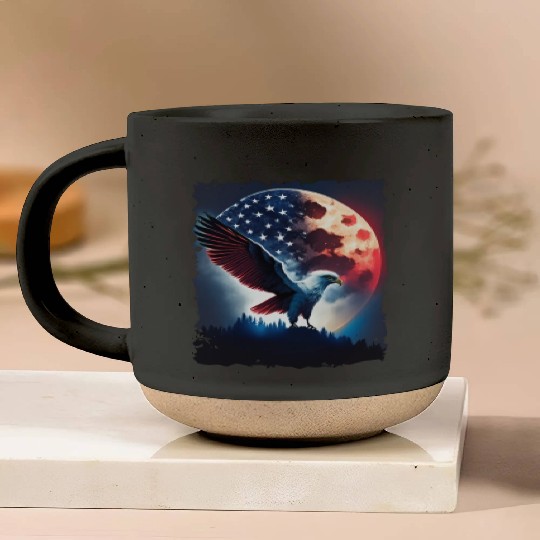 America eagle under Moon with American Flag Pottery Mugs
