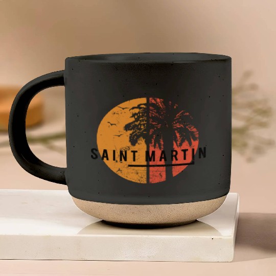 Artistic Saint Martin Cool Palm Tree Vacation Pottery Mugs