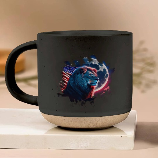 America lion under Moon with American Flag Pottery Mugs