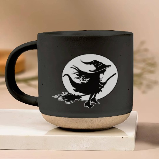 Witch Wizard Broom Halloween Pottery Mugs