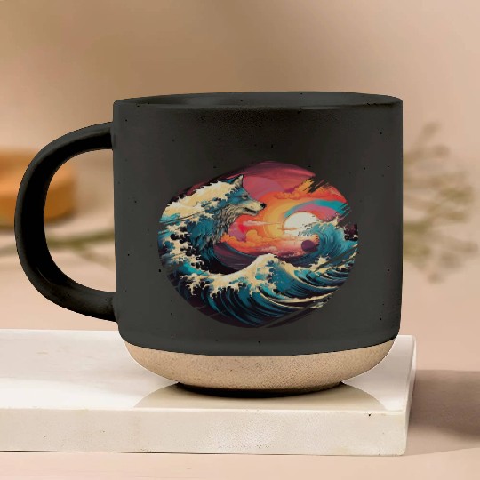 Sea Waves Wolf Surf Spray Shore Coast Pottery Mugs