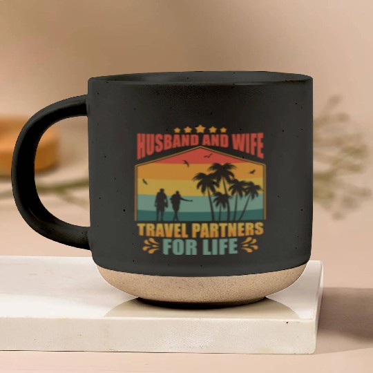 Partners in Travel Husband and Wife Travel Partner Pottery Mugs