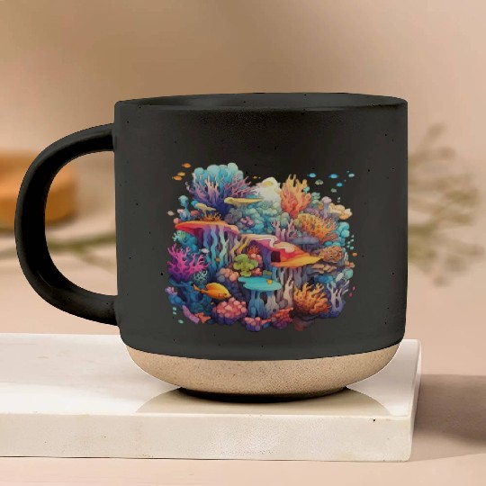 Coral Kaleidoscope: Nature's Mosaic Pottery Mugs