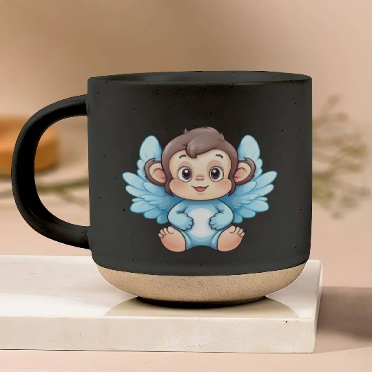 monkey chimpanzee angel wings cute kawaii Pottery Mugs