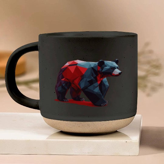 Wild Brown Bear Geometric Red Pottery Mugs