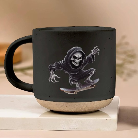 Grim Reaper Shreds the Streets: Skateboarding for Pottery Mugs