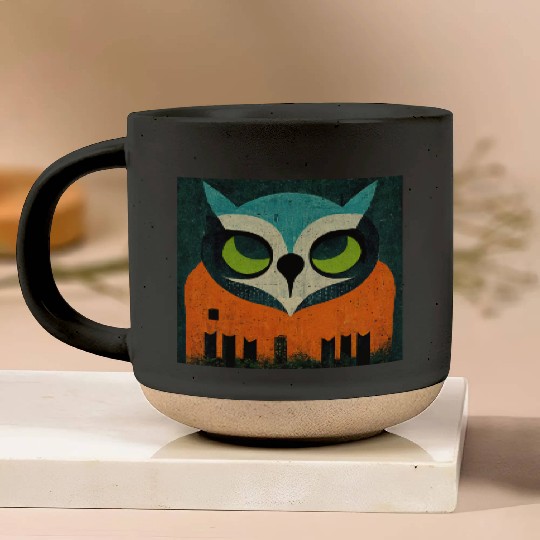Mod Owl: Teal-Headed Owl Pottery Mugs