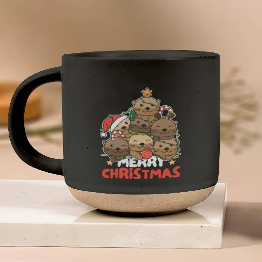 Otter Christmas Tree Merry Christmas Pottery Mugs