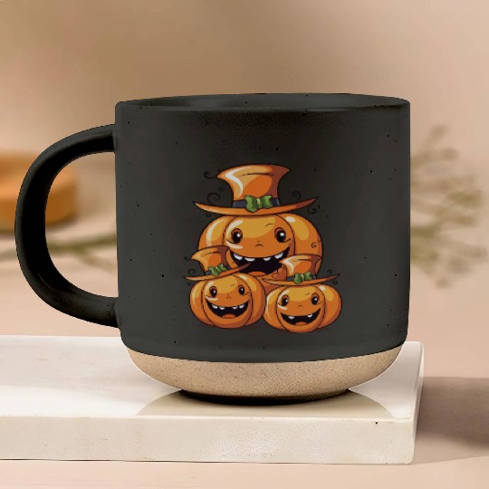 Funny Halloween Family Pumpkin With Spell Hat Pottery Mugs