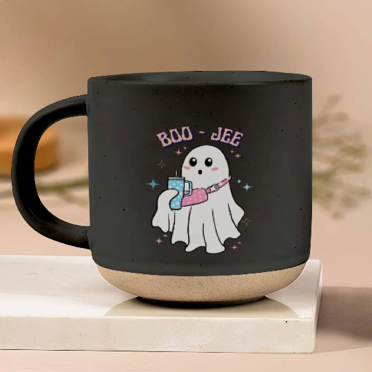 BOO-JEE Spooky Cute Ghost Halloween Costume Design Pottery Mugs