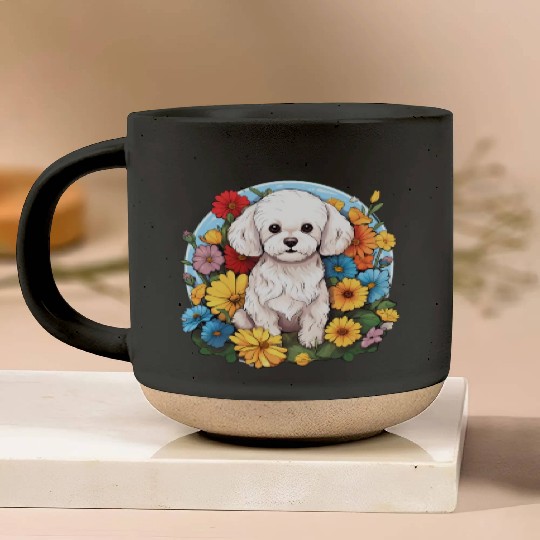 Bichon Frise Floral Flower Cute Colorful Puppy Dog Pottery Mugs