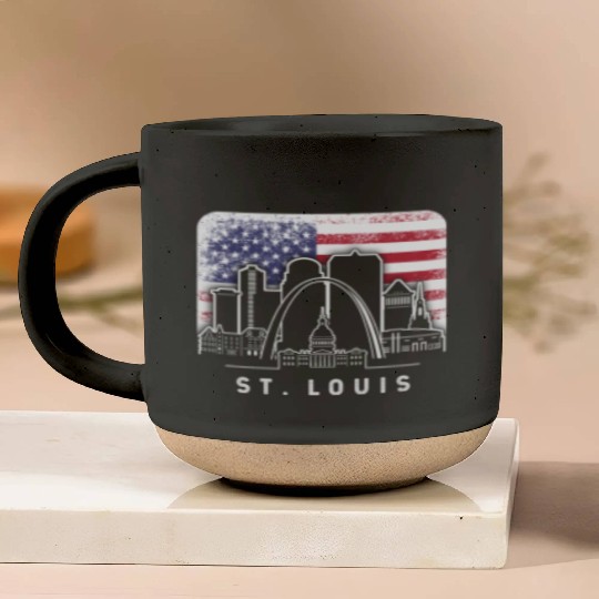 St. Louis Missouri American Flag Vintage Pottery Mugs