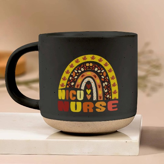 Rainbow Autumn NICU Nurse Maple Leaf Fall Vibes Pottery Mugs