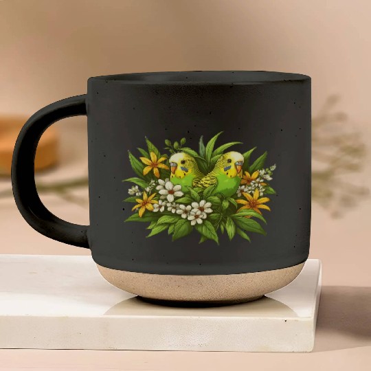 Wild budgies in flowers Pottery Mugs