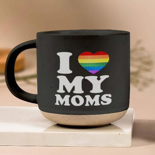 I Love My Moms Rainbow Heart Gay Pride Lgbt Flag Pottery Mugs