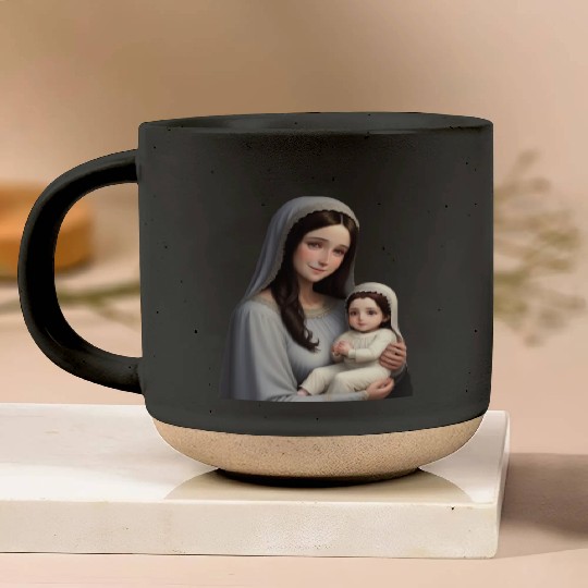 Smiling Mother Mary with Baby Jesus Pottery Mugs
