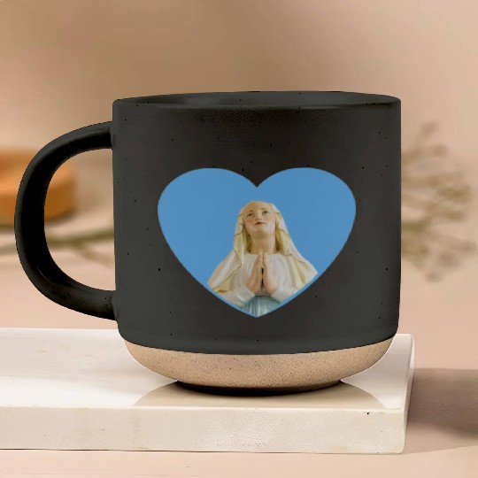 Virgin Mother Mary Praying Blue Heart Pottery Mugs