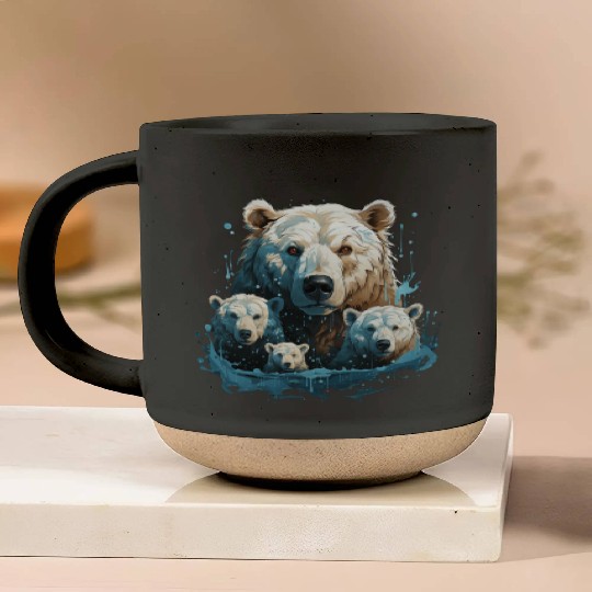 A Polar Bear Family Gift Bear Mom and Cubs Pottery Mugs
