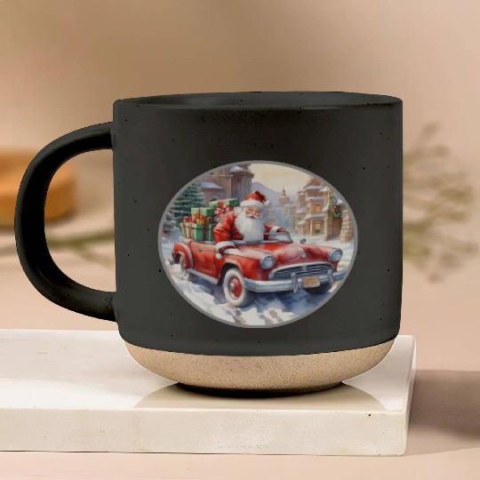 Santa Claus rides in a convertible car Pottery Mugs