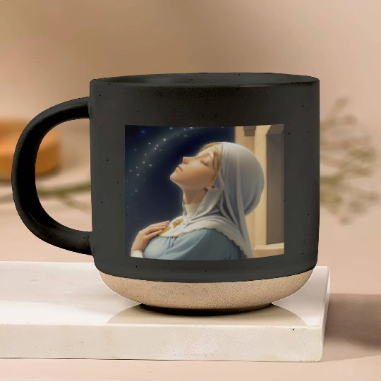 Virgin Mother Mary Praying on a Starry Night Pottery Mugs