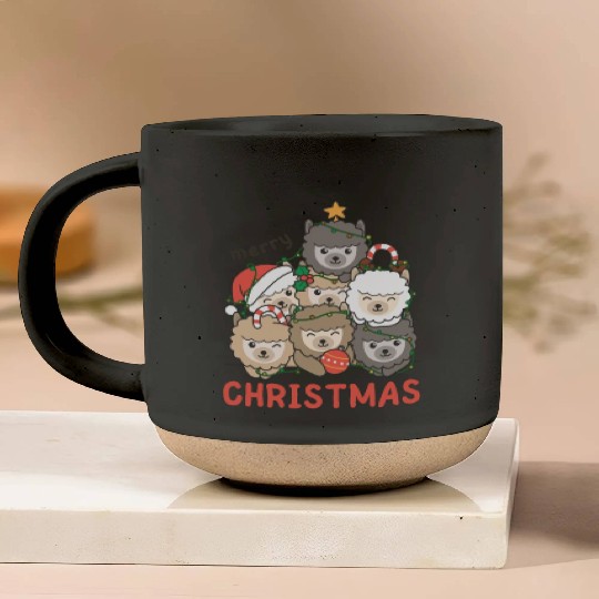 Alpaca Christmas Tree Merry Christmas Pottery Mugs