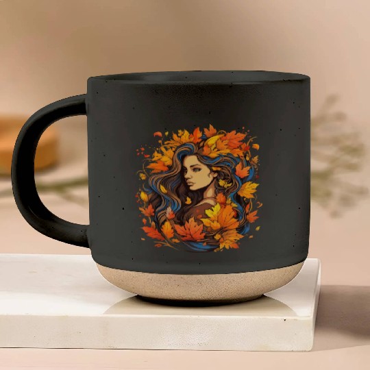 Autumn Woman Nature Leaves Season Pottery Mugs