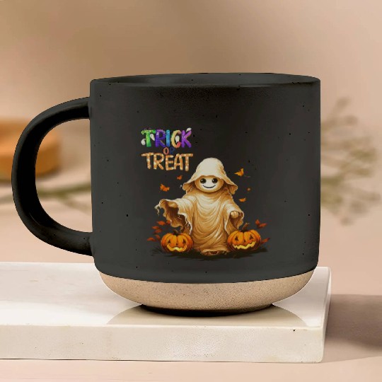 Adorable Trick or Treat Kid Ghosts With Pumpkin Pottery Mugs