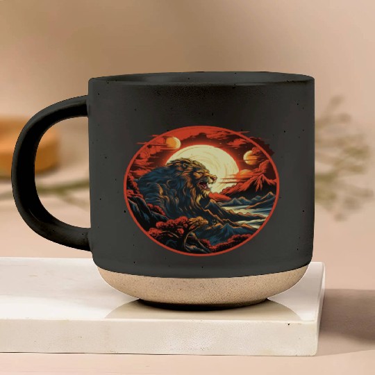 Red Japanese Style Mountain Lion Art Pottery Mugs