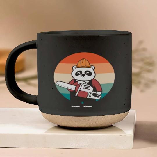 Panda Chainsaw Tree Worker Pottery Mugs