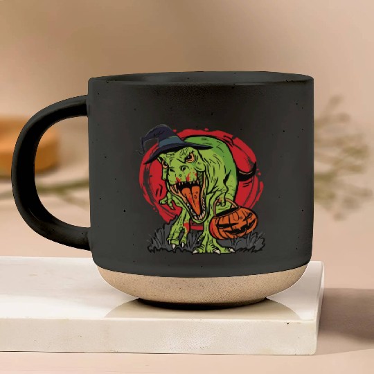 Trick Or Treating Dinosaur With Jack O Lantern Pottery Mugs