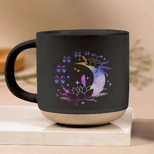 Celestial Serenity Moon, Lotus, Feather, butterfly Pottery Mugs
