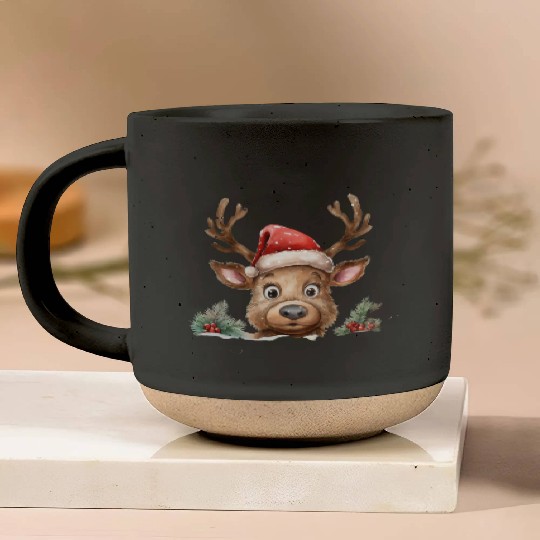 Christmas watercolor Reindeer Pottery Mugs