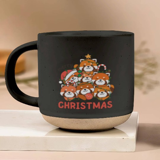 Red Panda Christmas Tree Merry Christmas Pottery Mugs
