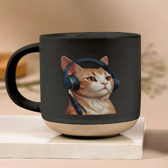 Music Lover Cat V II on Unisex Poly Cotton Pottery Mugs