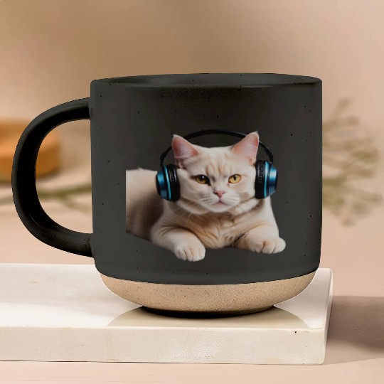 Music Lover Cat V II on Unisex Poly Cotton Pottery Mugs