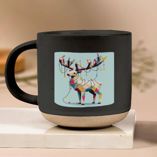 Geometric reindeer with christmas lights Pottery Mugs