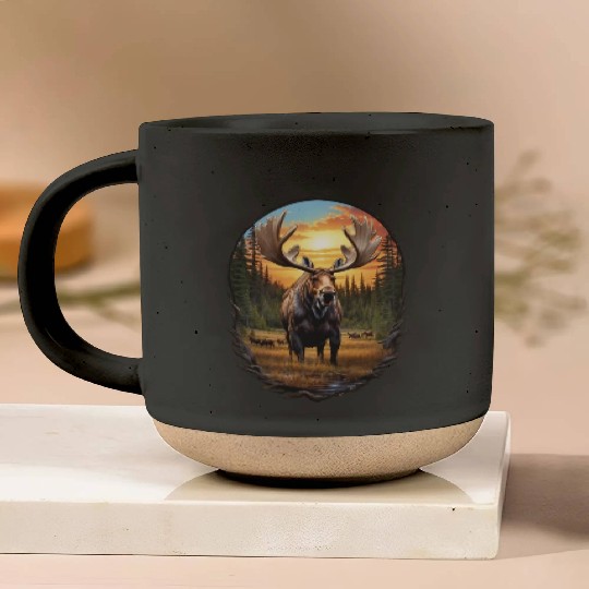 Smiling Moose Grazing Pottery Mugs