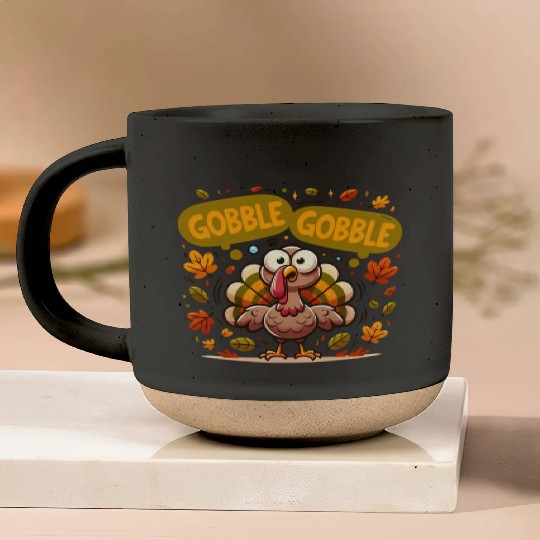 Fun Turkey Gobble Gobble for a Joyful Thanksgiving Pottery Mugs