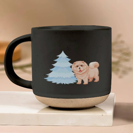 Christmas tree and brown cute dog Pottery Mugs