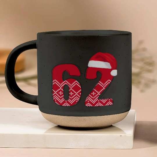 62 Red and White Christmas Number Sixty Two Pottery Mugs